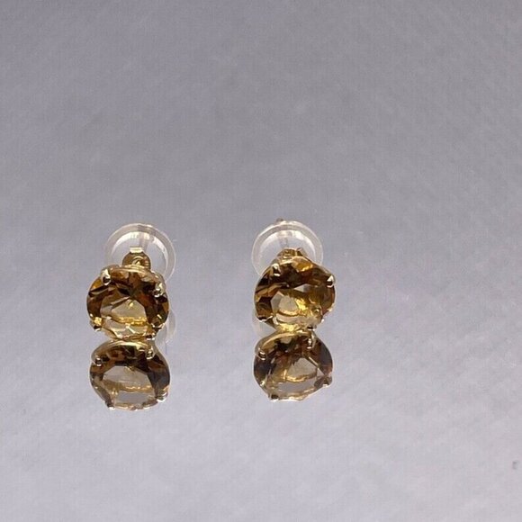 14k yellow gold stud earrings with 3cts genuine yellow topaz gemstones - Picture 2 of 3